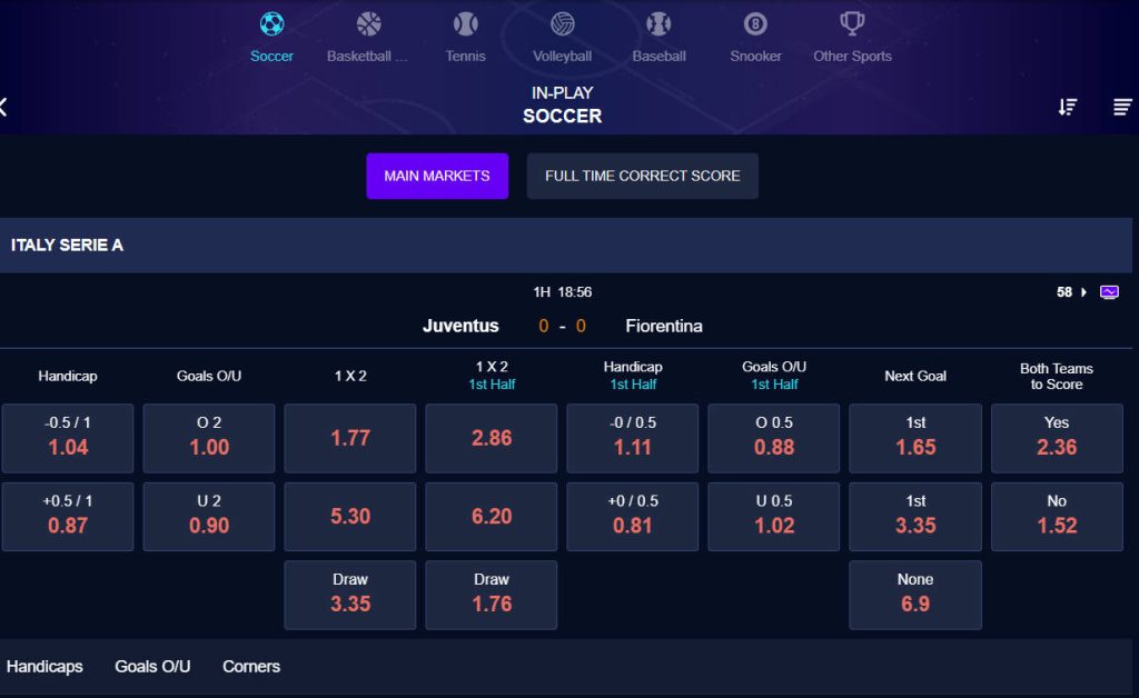 Taya365 sport betting page